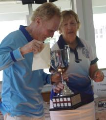 Dave Luxmoore receiving the Rene Cole Trophy from Betty Salter, Toowoomba CC President