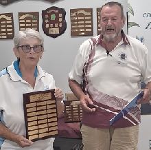 Julie Kiessling, Ricochet Tier 2 winner, with Bob Taylor, West Toowoomba CC President