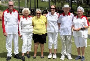 Southport Gateball team: Robert Nicholson, Kerry Lamerton, Judy Stringer, Donna Nicholson, Peter Wood and Dianne Sweet